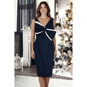 Mr. Blackwell Design Vintage 1950’s/60’s Raw Silk Navy White Dress RARE Size 4